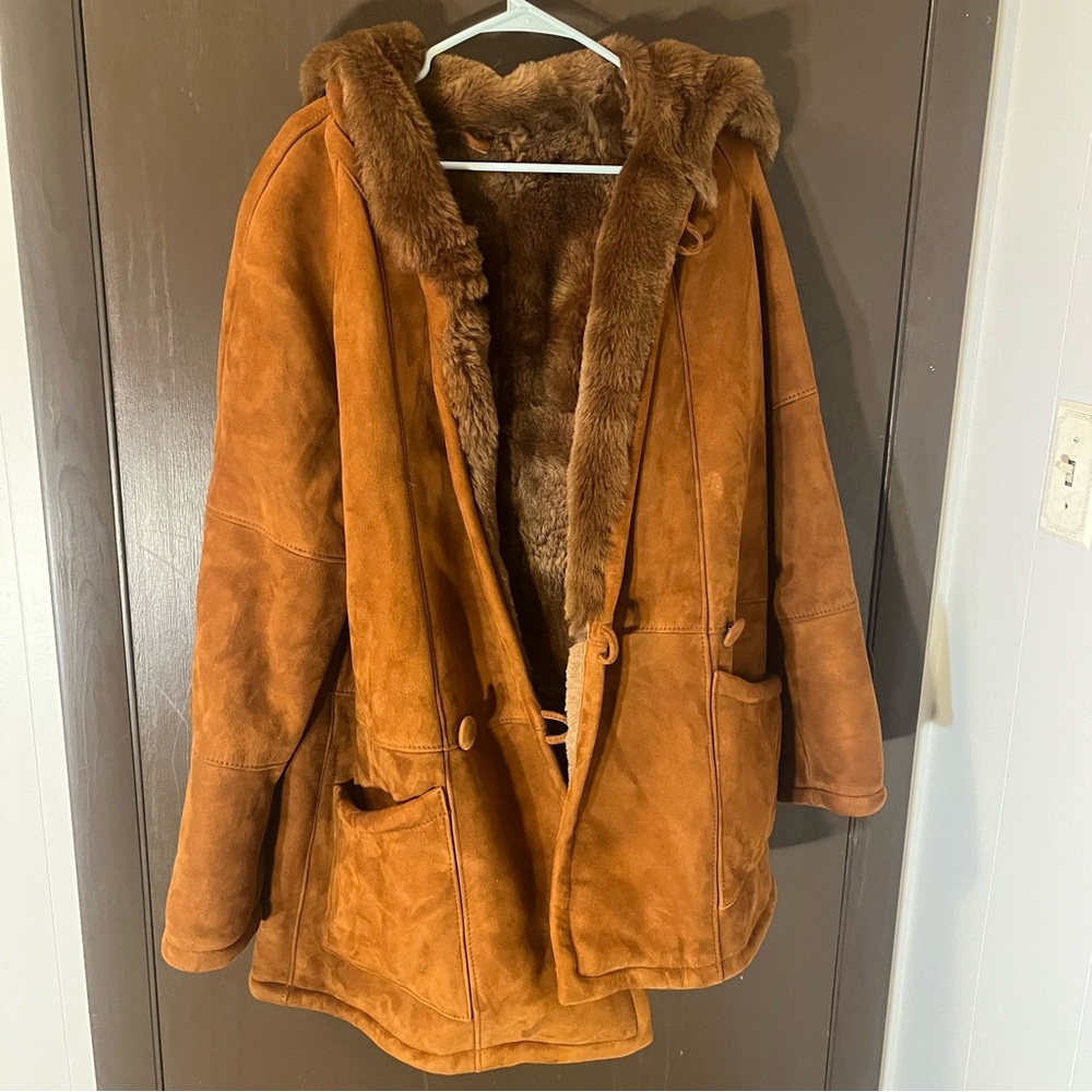 Vintage Maxima Faux Suede Leather Jacket Faux Fur Brown Size XS